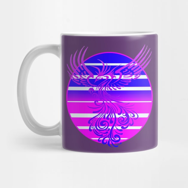 Arising Anew Phoenix and Retro Sunrise Vector Art Blue Pink by taiche